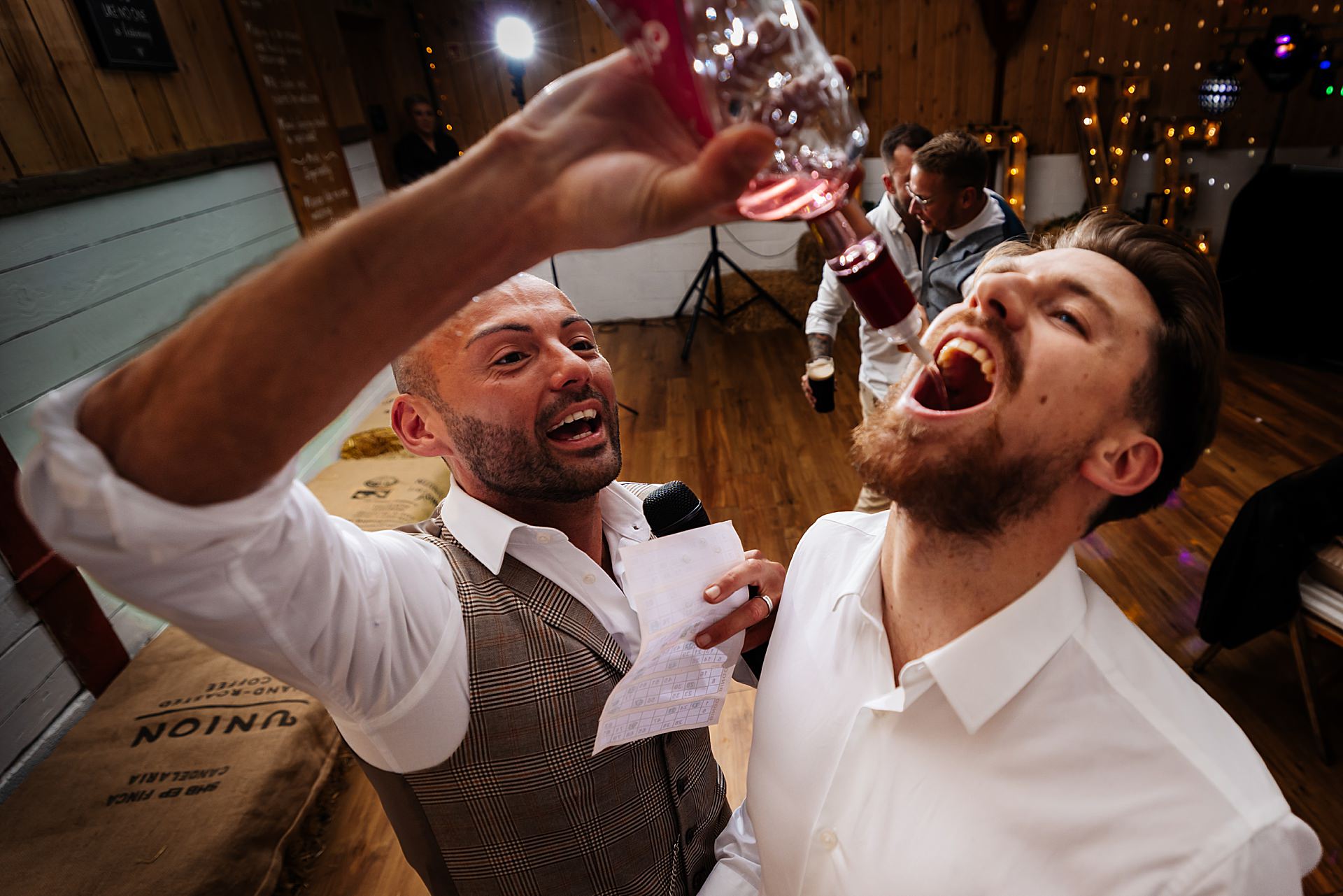 wellbeing farm drinking alcohol wedding groom guests