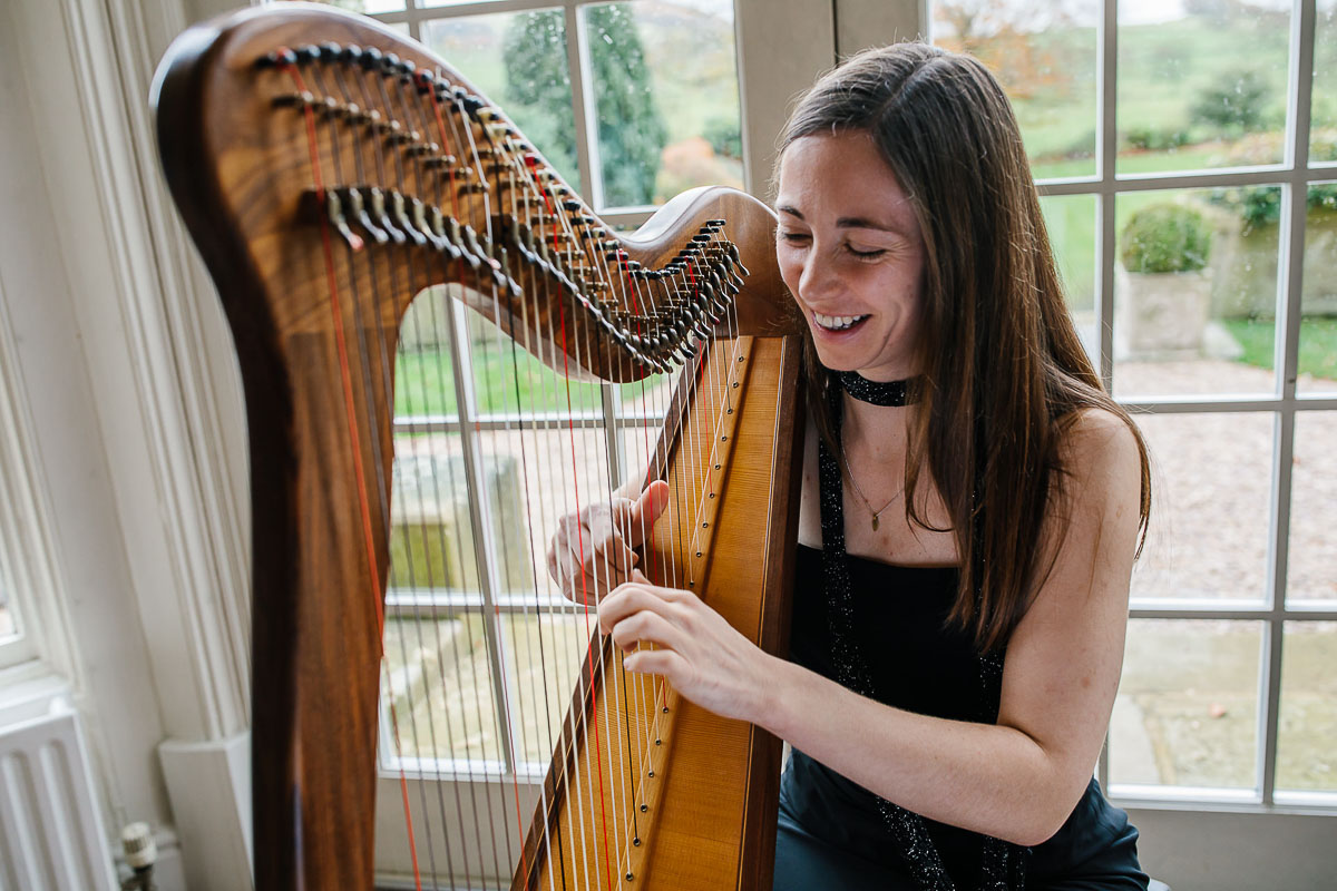 music entertainment winter harp smiles falcon manor winter wedding