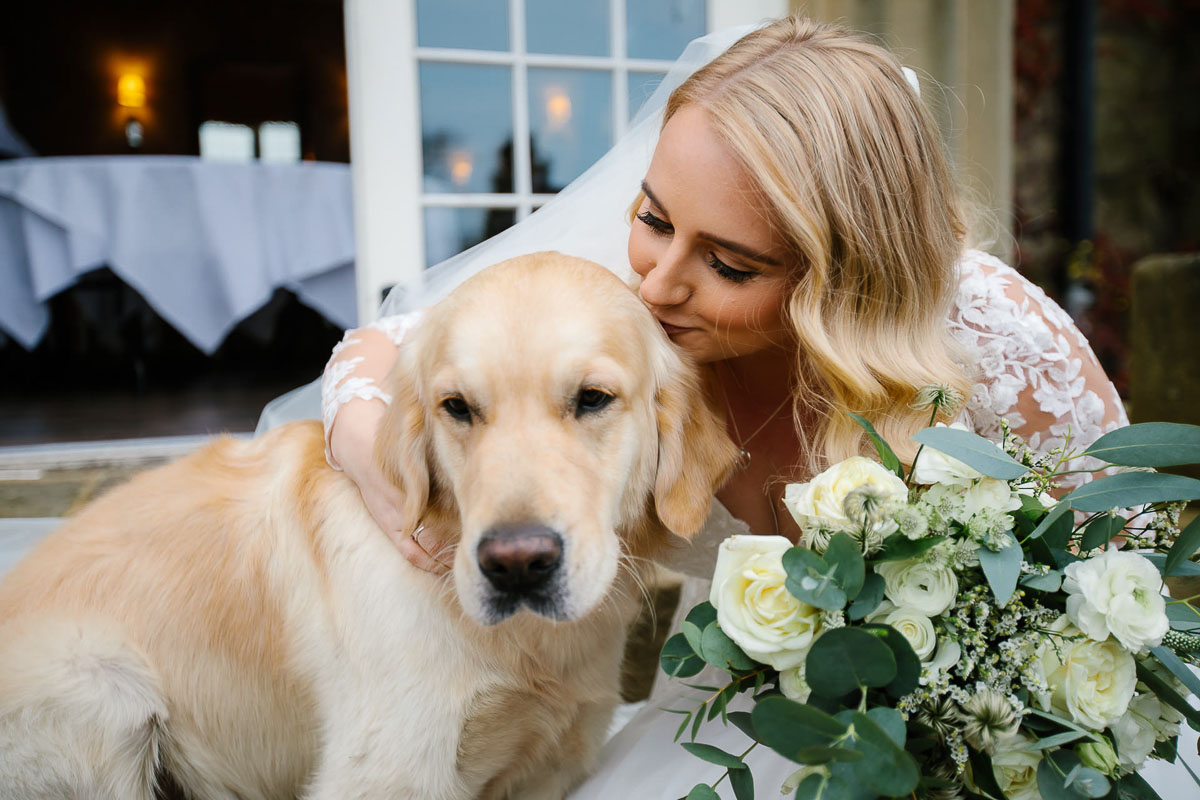 wedding dog bride falcon manor winter venue 