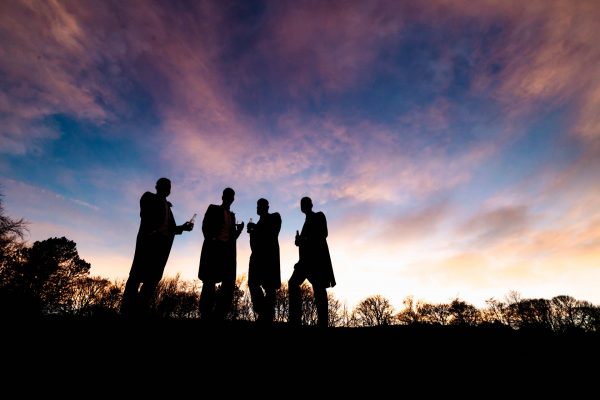 groomsmen sunset beer wedding