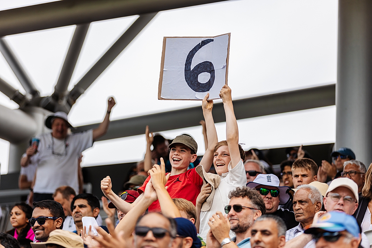 six summer cricket old Trafford children celebrating fans atmosphere singing 