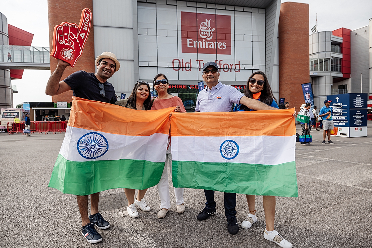 Emirates Old Trafford Cricket ground Indian fans flag portrait summer 