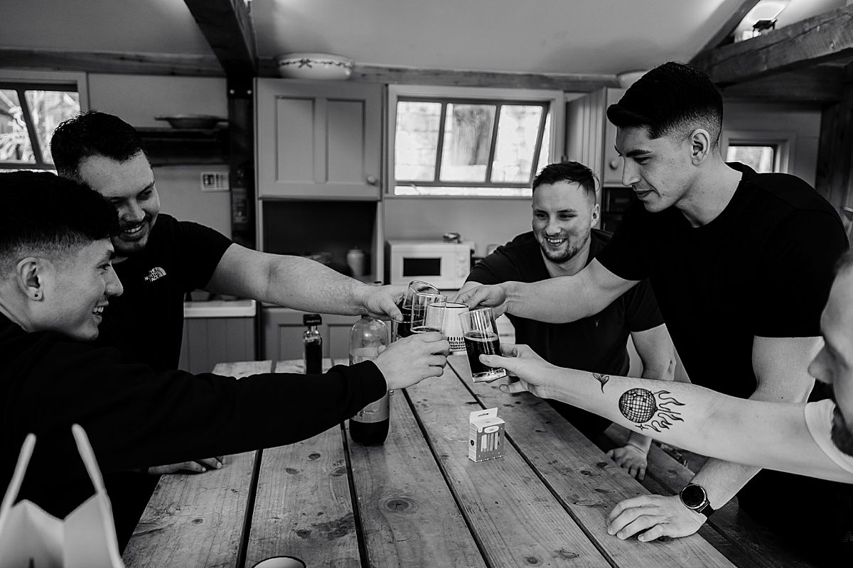 groomsmen drinking before the ceremony wyresdale park 