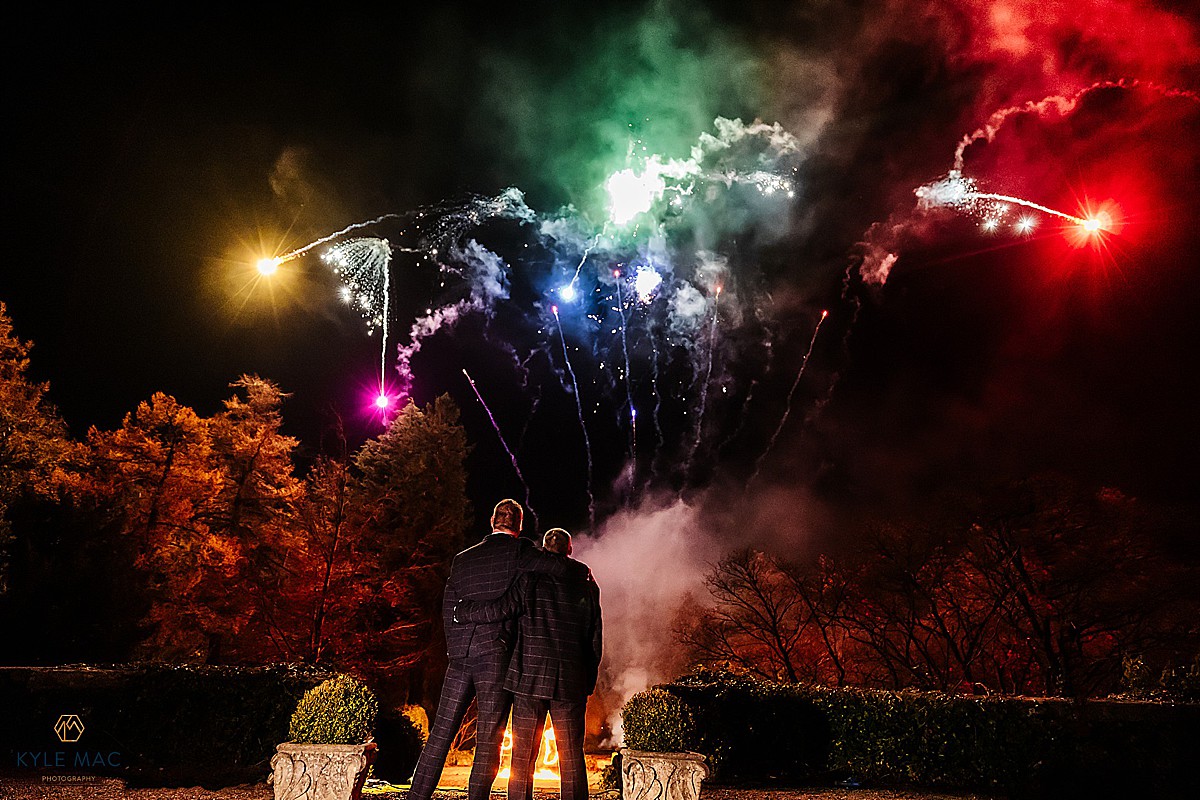 Eaves Hall Fireworks Garden Evening groom lights Photography Wedding