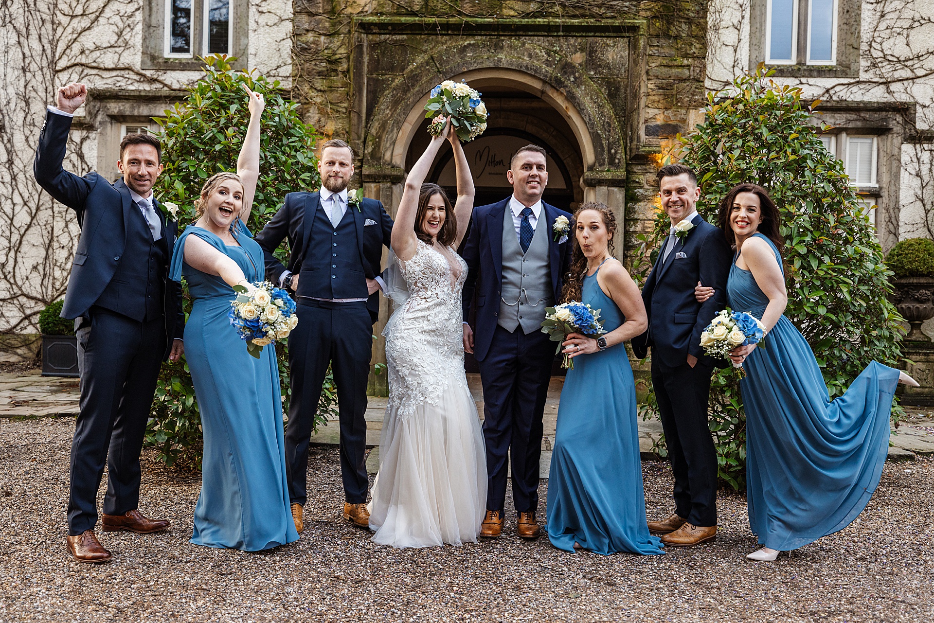 Mitton Hall bride bridesmaids groom suits flowers portraits 