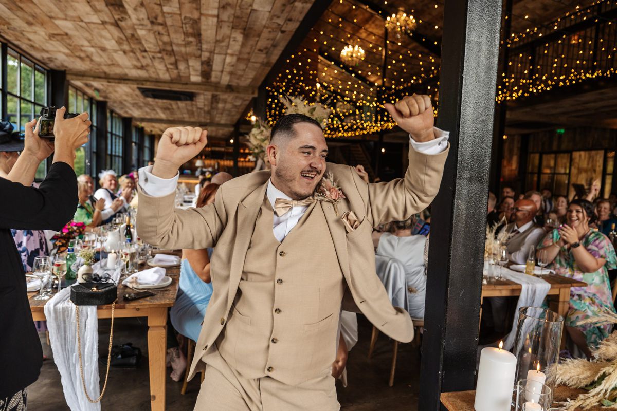 bridesmaids dancing in the wedding breakfast 