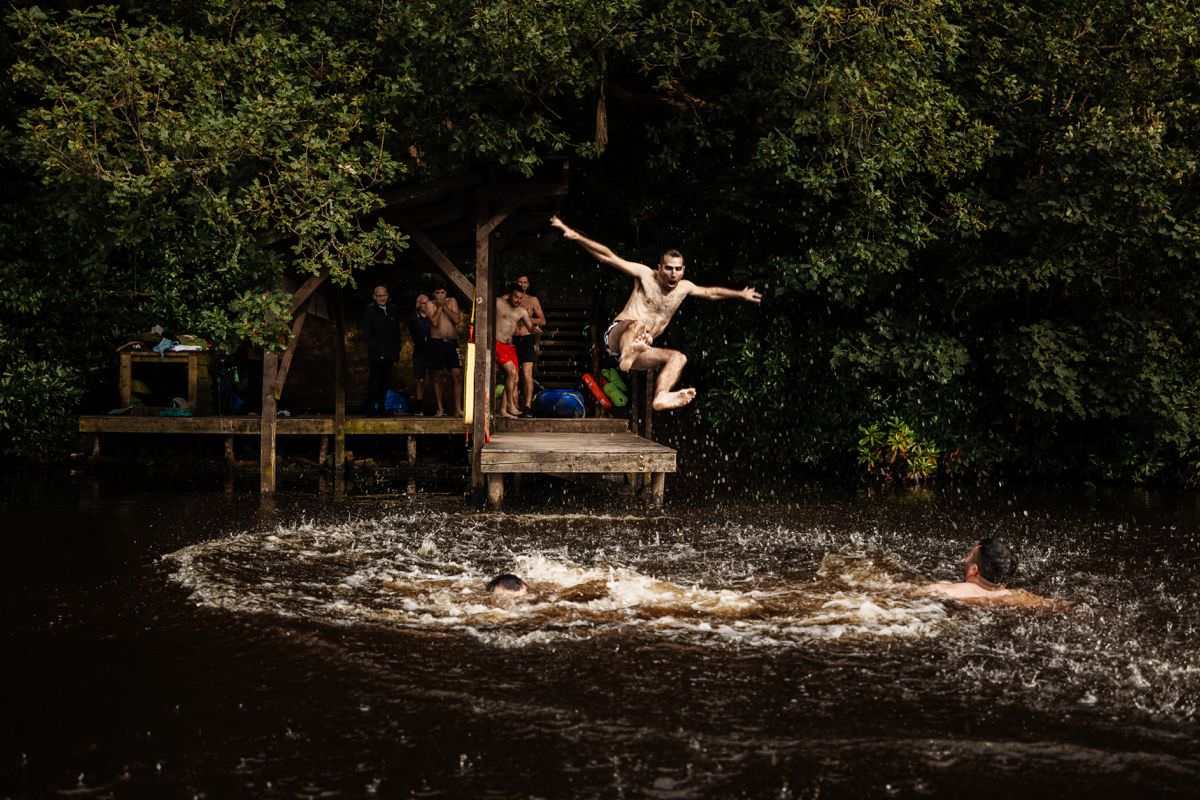 batsmen jumping in lake wyresdale park wedding photography 