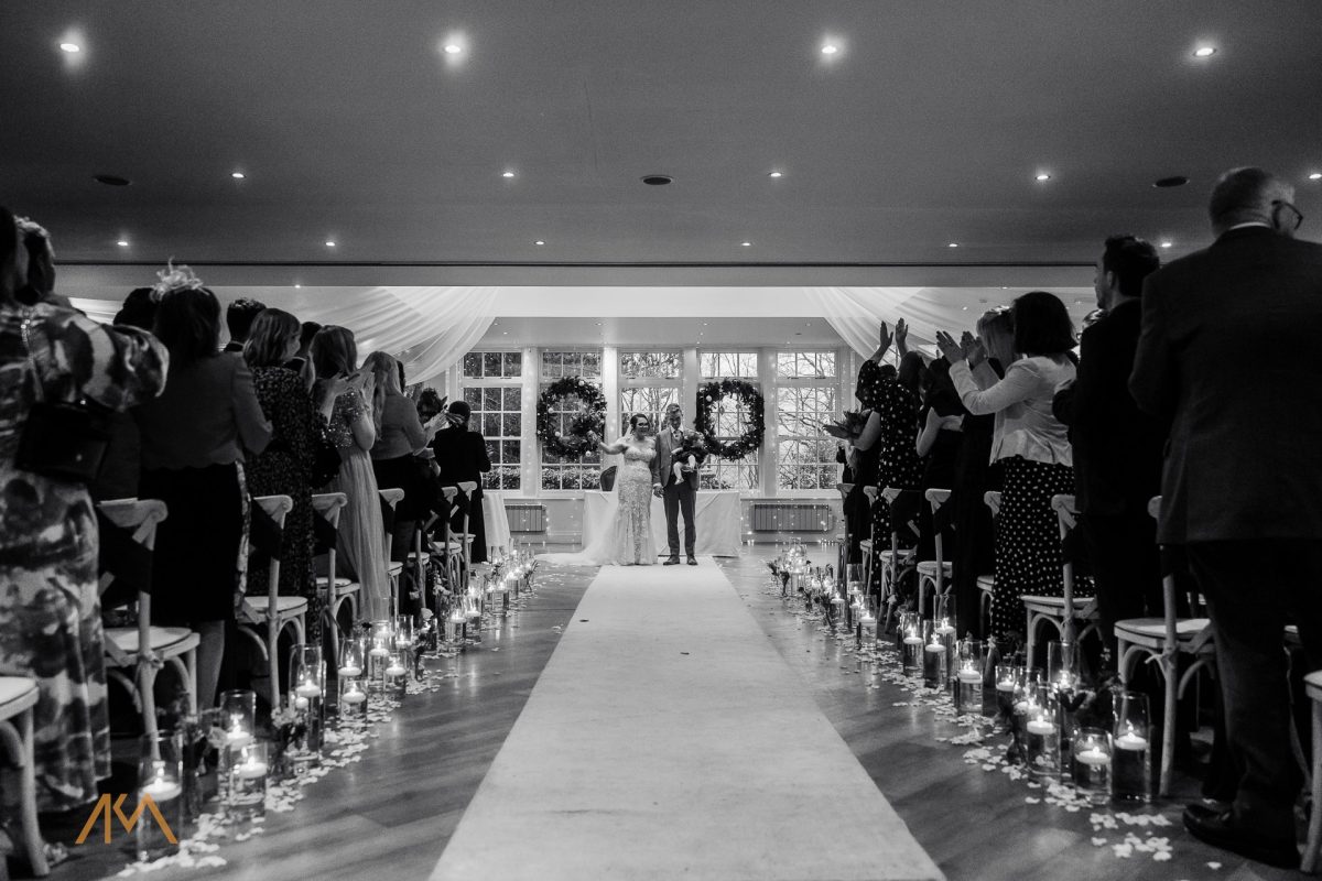 ceremony Mitton Hall Winter Wedding bride groom