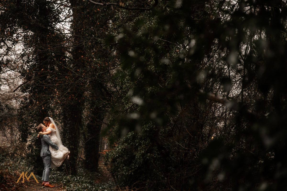 portraits woods Mitton Hall Winter Wedding