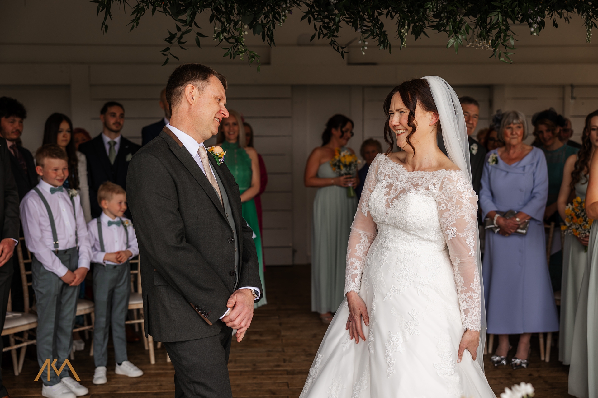 ceremony bride groom friends family bashall barn