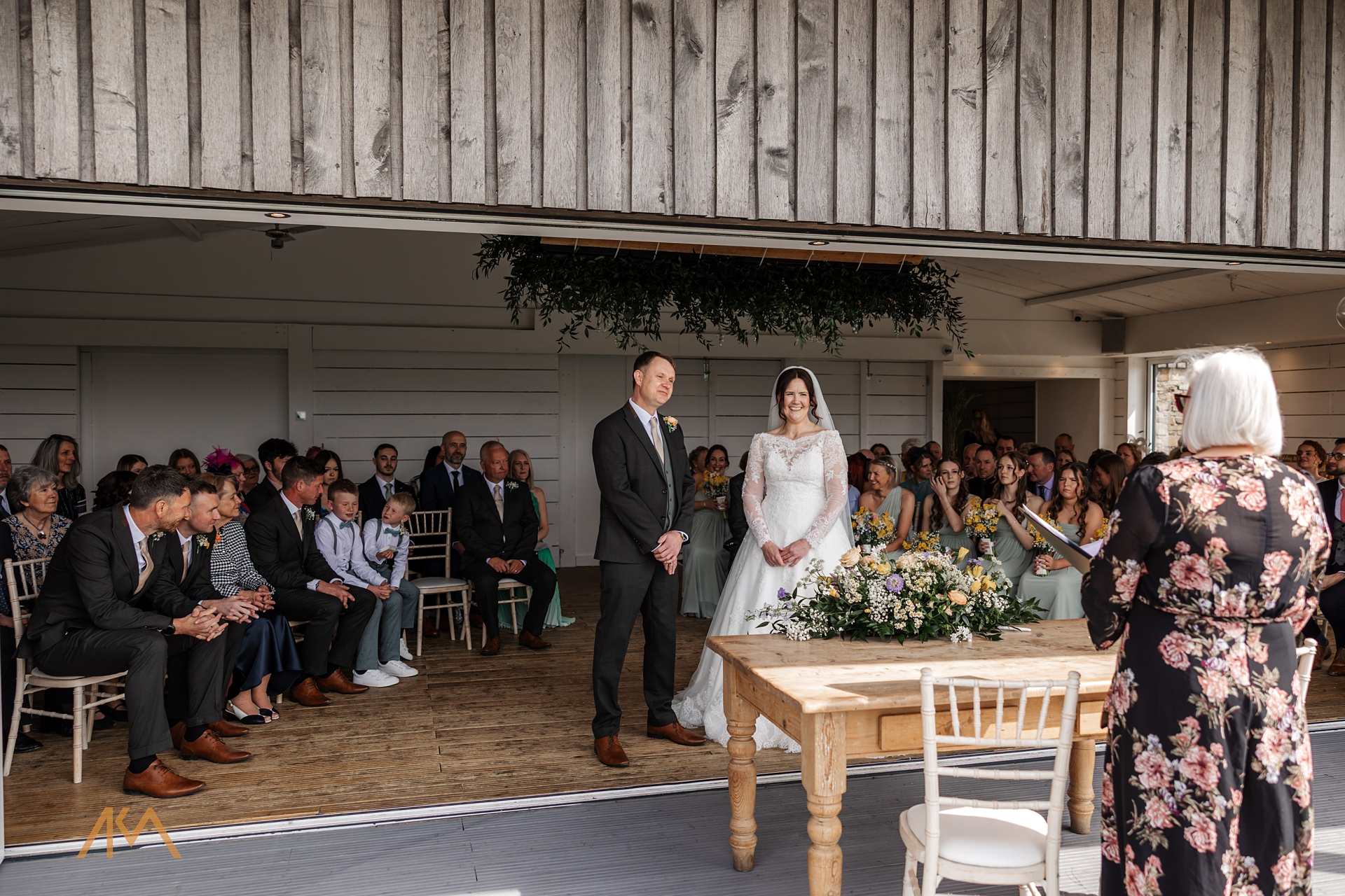 wedding ceremony bashall barn outside
